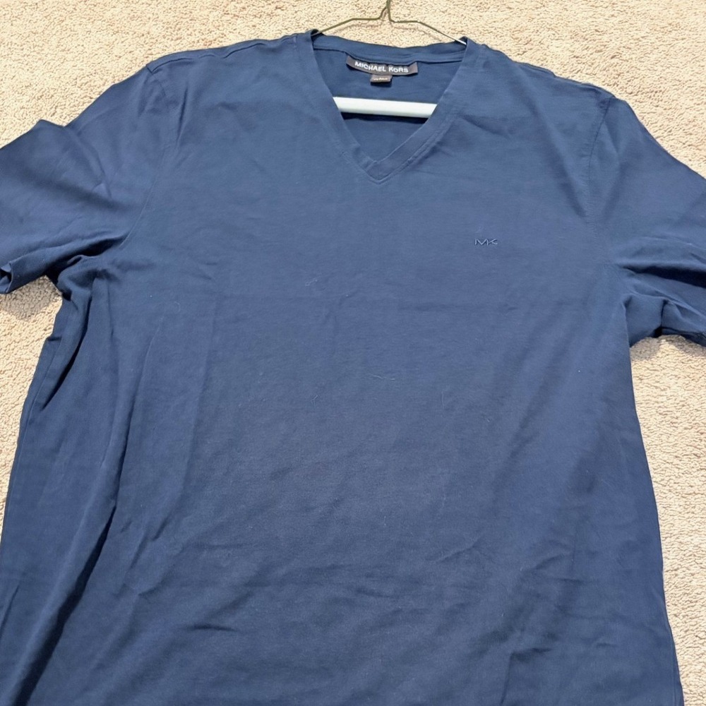 Michael Kors Mens Black V-Neck T-Shirt MK Logo Cotton Size Medium